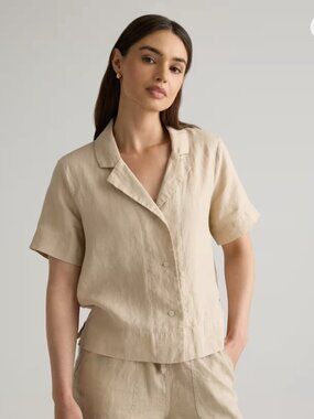 Quince 100% European Linen Short Sleeve Shirt S Driftwood